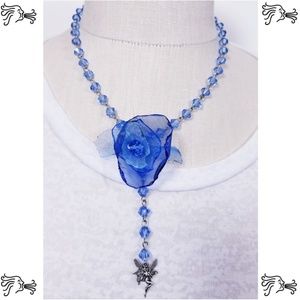 Y Necklace Blue Crystal Necklace Silver Chain